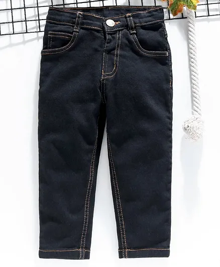 Babyhug Full Length Jeans With Adjustable Elasticated Waist - Black