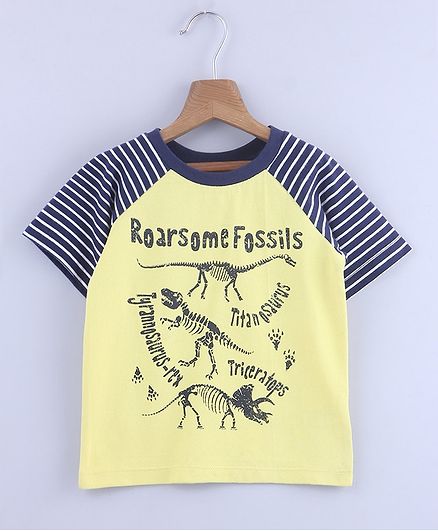 Beebay Dinosaur Print Half Sleeves T-Shirt - Yellow