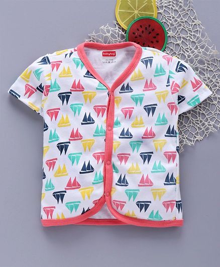 Babyhug Half Sleeves Vest Ship Print - Coral