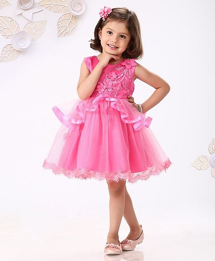 Mark & Mia Sleeveless Floral Embellished Party Frock - Pink