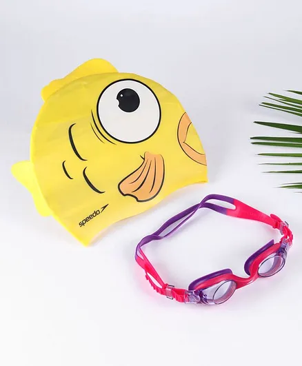 Speedo Sea Squad Cap And Goggle Set - Yellow and PInk