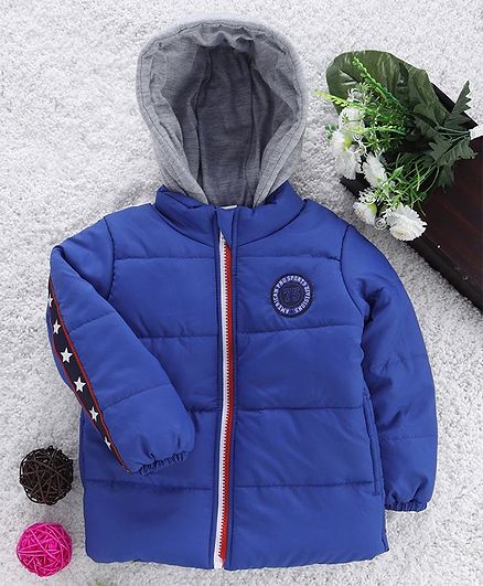 Babyhug Full Sleeves Hooded Jacket American Pro Patch - Royal Blue