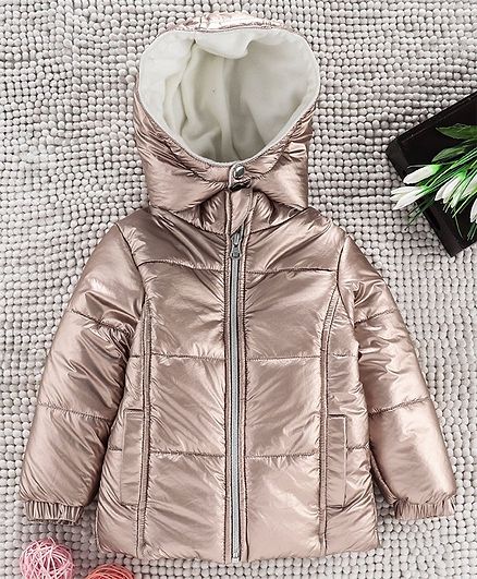 Babyhug Full Sleeves Hooded Padded Jacket - Rose Gold