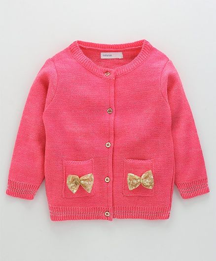 Babyoye Full Sleeves Cardigan Sequin Bow - Rouge