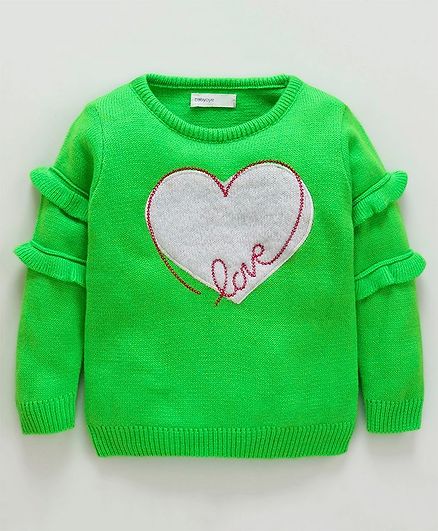 Babyoye Full Sleeves Sweater Heart Design - Lime Green