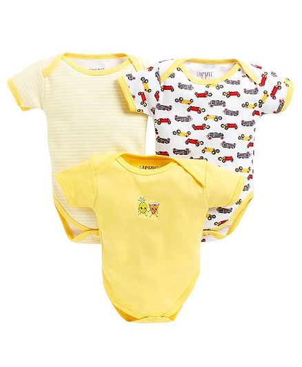 Bumzee Pack Of 3 Multi Prints Half Sleeves Onesies - Yellow