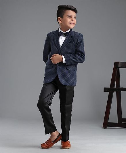 Babyhug 3 Piece Party Suit With Bow - Navy Blue Black