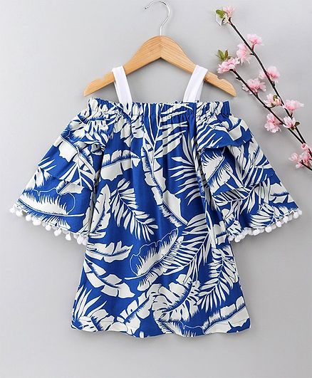 Pspeaches Tropical Print Three Fourth Sleeves Top - Blue