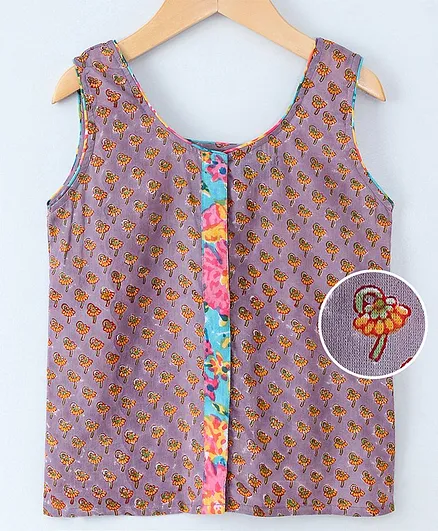 Silverthread Sleeveless Flower Print Crop Top - Pink