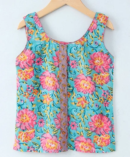 Silverthread Sleeveless Floral Print Crop Top - Blue