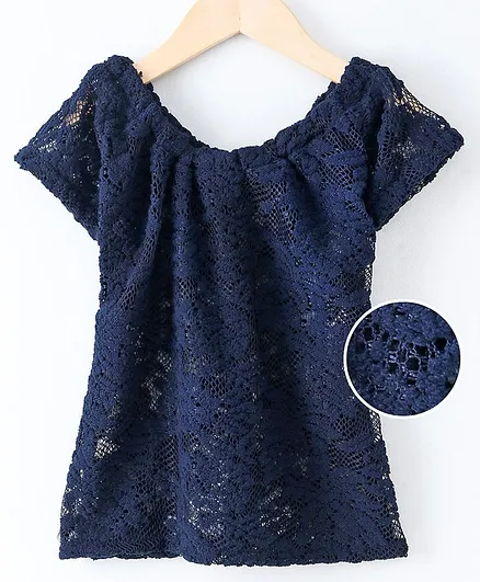Silverthread Embroidered Short Sleeves Top - Blue