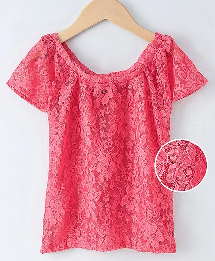 Silverthread Flower Design Short Sleeves Top - Pink