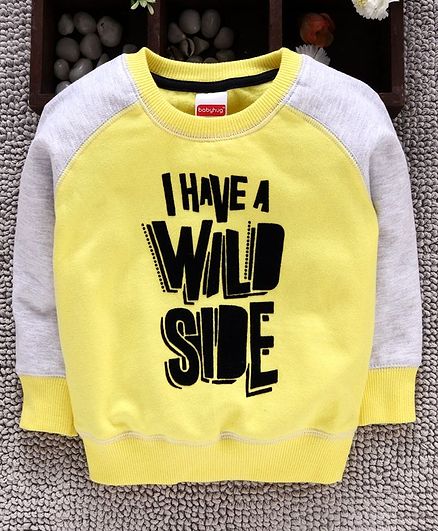 Babyhug Full Raglan Sleeves Sweatshirt Text Print - Yellow