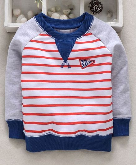 Babyhug Full Sleeves Sweatshirt Striped Pattern - Grey & Orange
