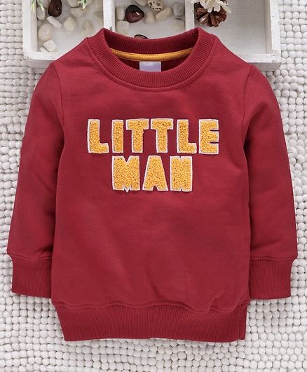 Babyhug Full Sleeves Sweatshirt Little Man Patch - Maroon
