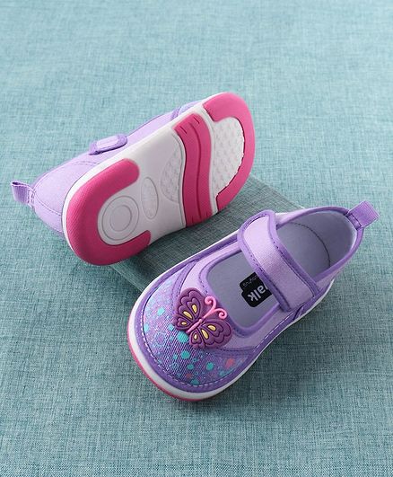 Cute Walk by Babyhug Canvas Shoes Butterfly Motif - Purple