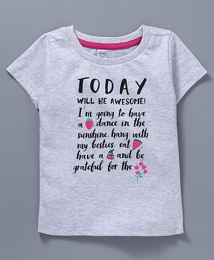 Pink Rabbit Short Sleeves Top Text Print - Grey