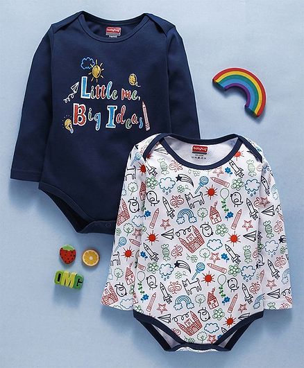 Babyhug Cotton Full Sleeves Onesies Allover Print Pack of 2 - Navy Blue White