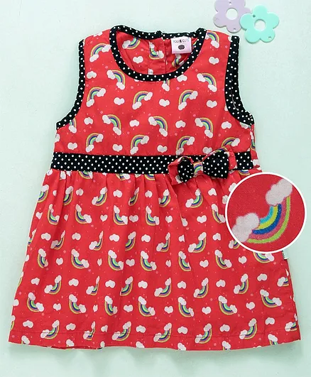 U R Cute Sleeveless Rainbow Print Dress - Red