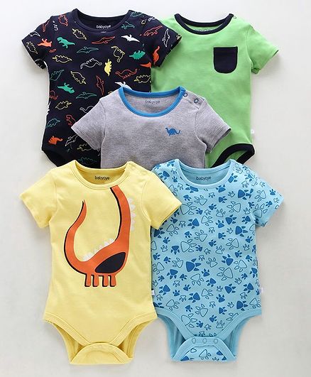 Babyoye Half Sleeves Multi Printed Cotton Onesies Pack of 5 - Multicolour
