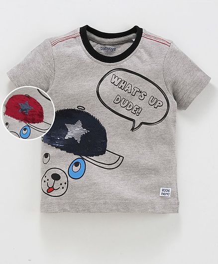 Babyoye Half Sleeves Tee Sequin Flip Pattern - Grey