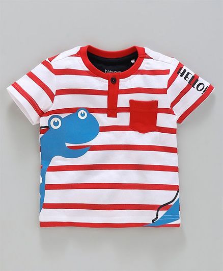 Babyoye Half Sleeves Tee Stripe Print - Red