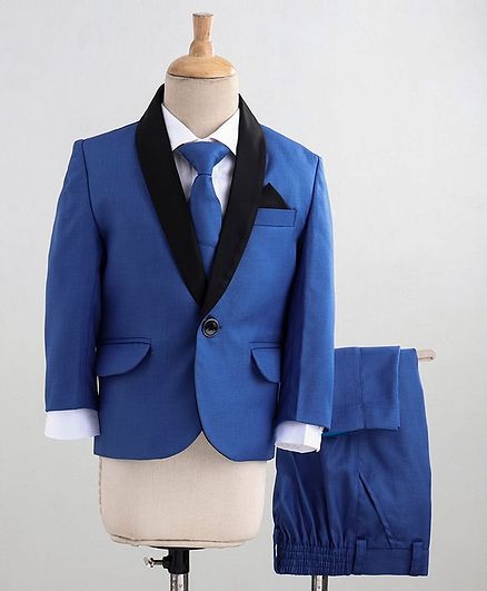 Babyoye 4 Piece Cotton Tuxedo Party Suit With Tie - Blue