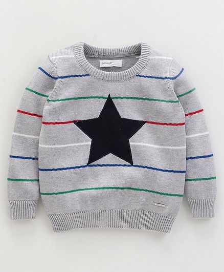 Babyoye Full Sleeves Sweater Star Design - Grey