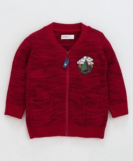 Babyoye Acrylic Chest Patch Cardigan - Red
