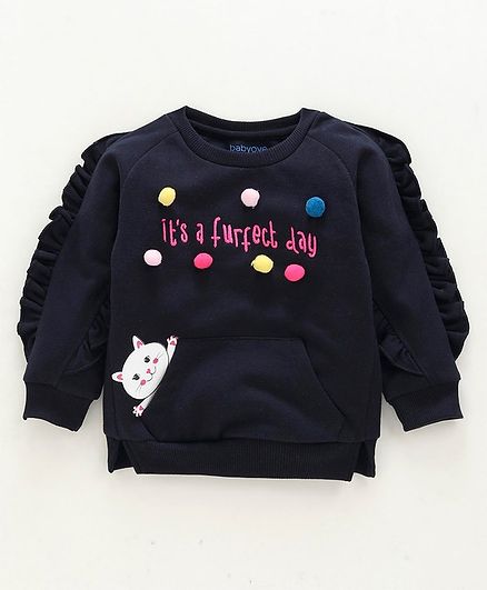 Babyoye Full Sleeves Sweatshirt Pom Pom Detailing - Navy Blue