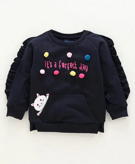 Babyoye Full Sleeves Sweatshirt Pom Pom Detailing - Navy Blue