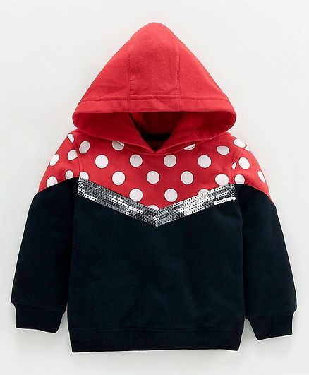 Babyoye Full Sleeves Hooded Sweatshirt Sequin Embellished - Red
