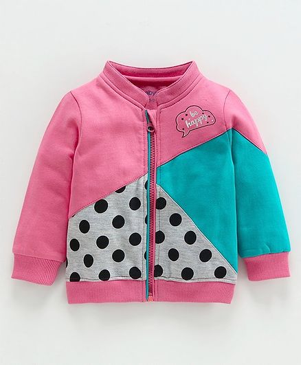 Babyoye Cotton Poly Full Sleeves Sweat Jacket Polka Dot Print - Pink
