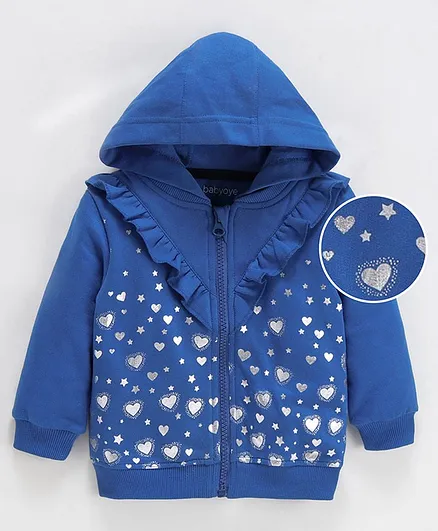 Babyoye Full Sleeves Hooded Jacket Heart Print - Blue