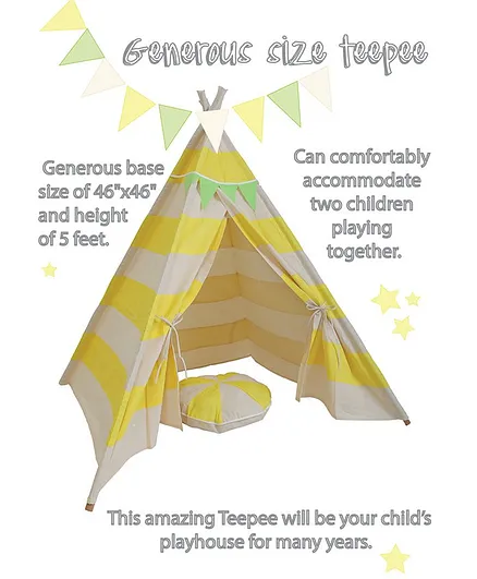 Mi Dulce An'ya Striped Cotton Tent With Rods & Cushion - Yellow & Off white