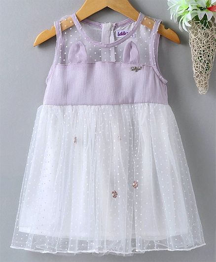 Meng Wa Sleeveless Party Wear Frock Polka Dot Print - Light Purple
