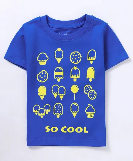 Snowflakes Ice Cream Print Half Sleeves Tee - Blue