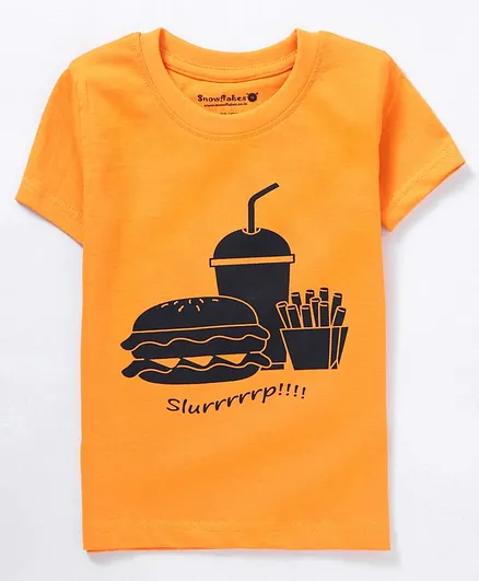 Snowflakes Half Sleeves Food Print Tee - Orange
