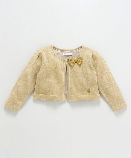 Babyoye Full Sleeves Shrug Bow Applique - Golden