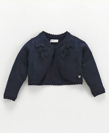 Babyoye Full Sleeves Shrug Bow Applique - Navy Blue