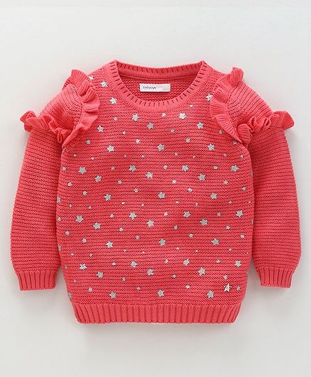 Babyoye Full Sleeves Sweater Ruffle Detailing - Peach