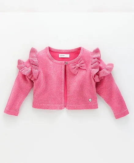 Babyoye Full Sleeves Shrug Bow Applique - Pink