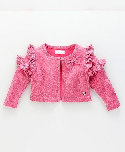 Babyoye Full Sleeves Shrug Bow Applique - Pink