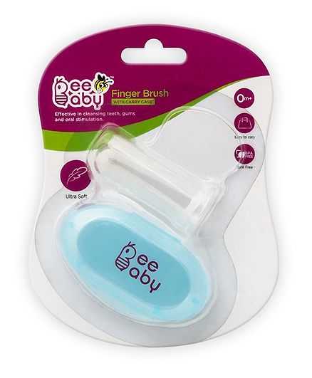 Beebaby Soft Silicone Finger Brush With Carry Case - Blue