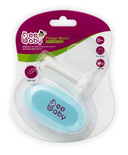 Beebaby Soft Silicone Finger Brush With Carry Case - Blue
