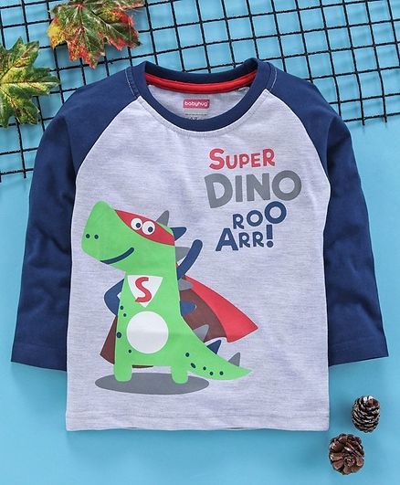 Babyhug Full Sleeves Tee Dino Print - Blue White