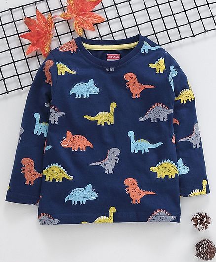 Babyhug Full Sleeves Tee Dino Graphic Print - Navy