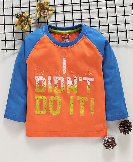 Babyhug Full Sleeves Tee Text Print - Blue Orange