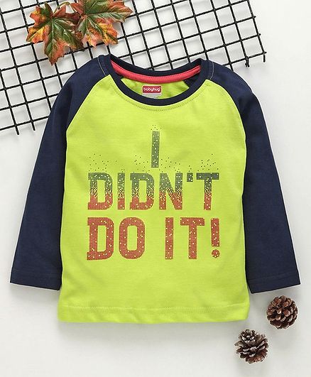 Babyhug Full Sleeves Tee Text Print - Green