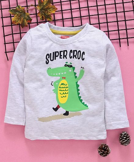 Babyhug Full Sleeves Tee Super Croc Print - Light Grey